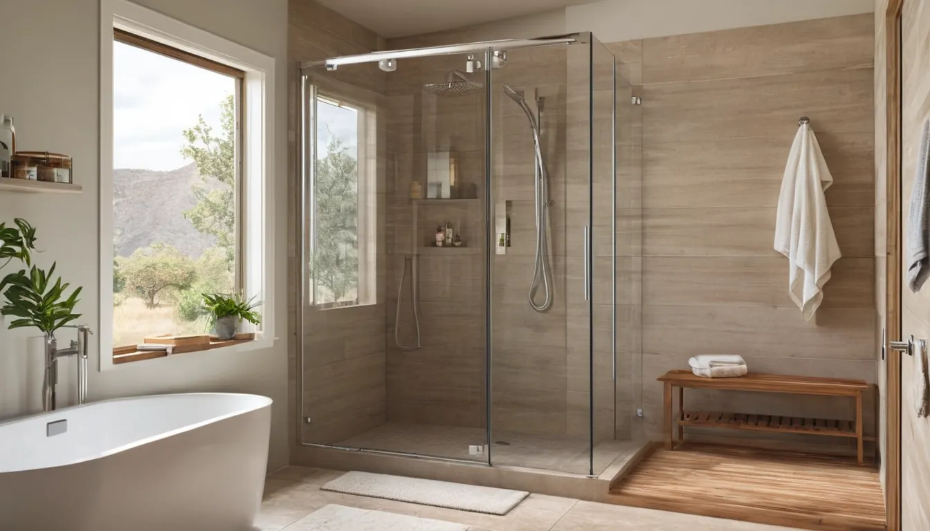 Bright, accessible walk-in shower with a low threshold, fold-down bench and grab bars in a Lakeville home bathroom